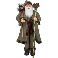 4ft. Olive Green & Burgundy Red Standing Santa Claus with Gift Bag Christmas Figure