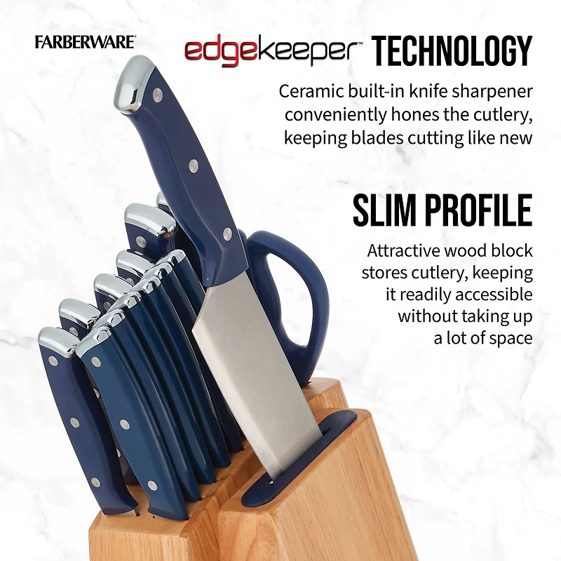 Farberware EdgeKeeper Ink Blue 14-Piece Slim Cutlery Set