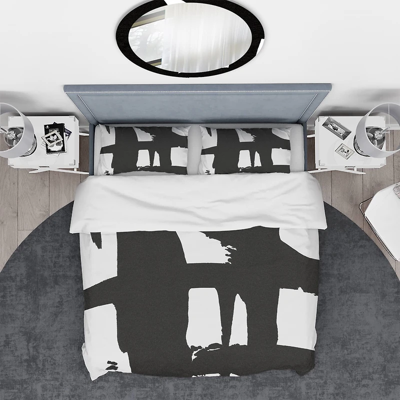 Designart 'Black & White Crossing Paths II' Geometric Bedding Set