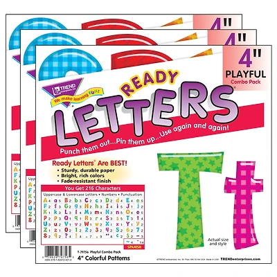 TREND Enterprises® Colorful Patterns 4" Play Combo Ready Letters®, Pack of 3