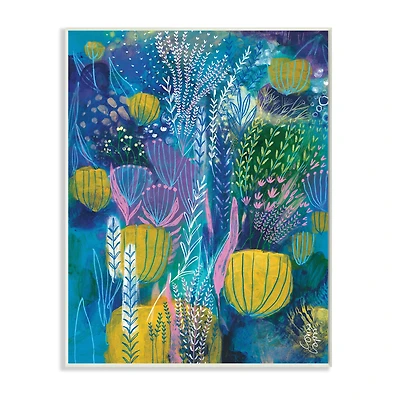 Stupell Industries Field of Abstract Florals Blue Green Yellow Wall Plaque
