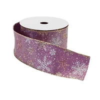 2.5" x 10yd. Mauve Wired Glitter Snowflake Ribbon