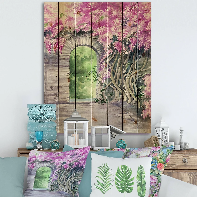 Designart - Blossoming Wisteria Garden Over The Wall