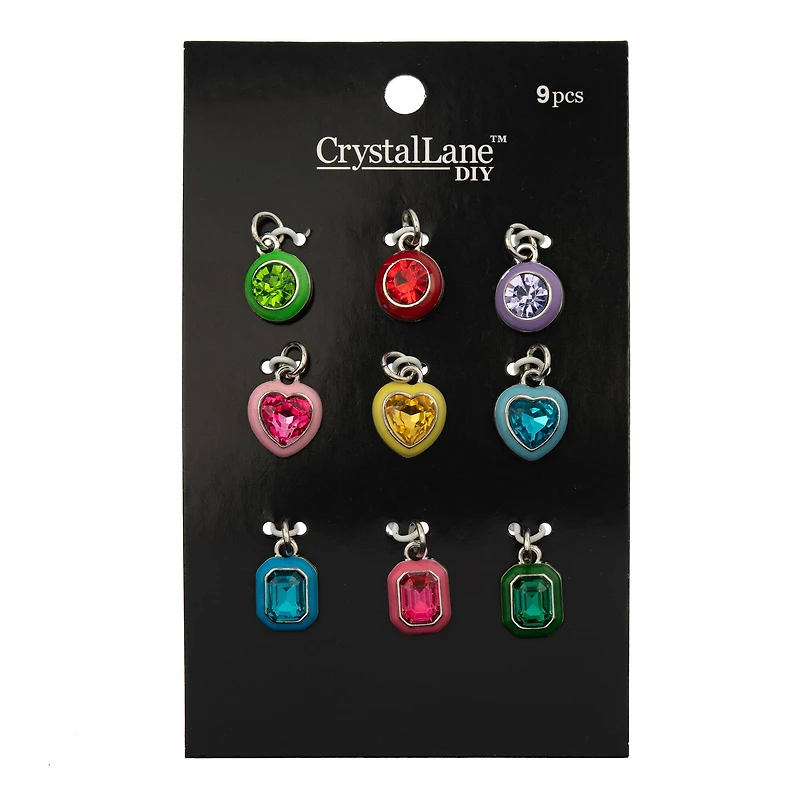 Crystal Lane DIY Silver Enamel Rhinestone Charms, 9ct.