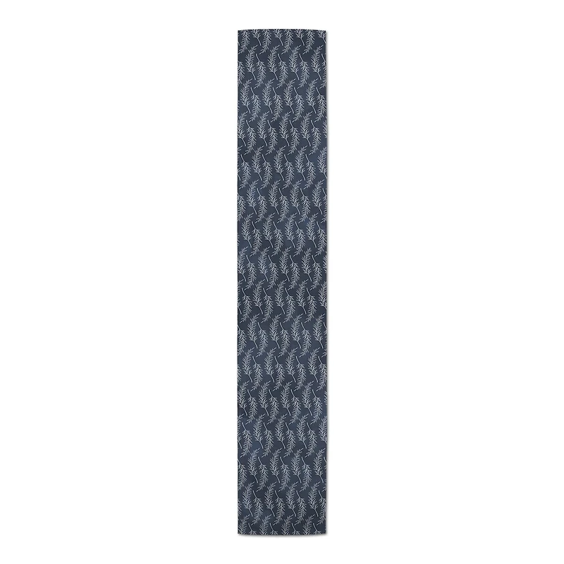 90" Navy Blue Leaf Pattern Cotton Twill Table Runner