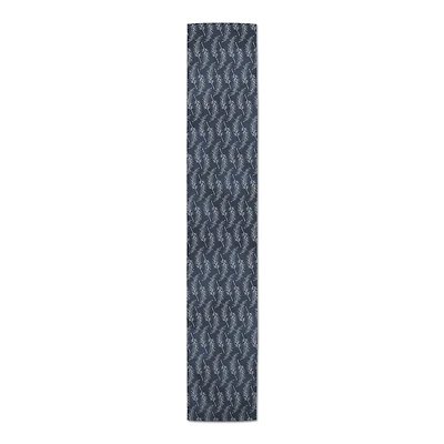 90" Navy Blue Leaf Pattern Cotton Twill Table Runner