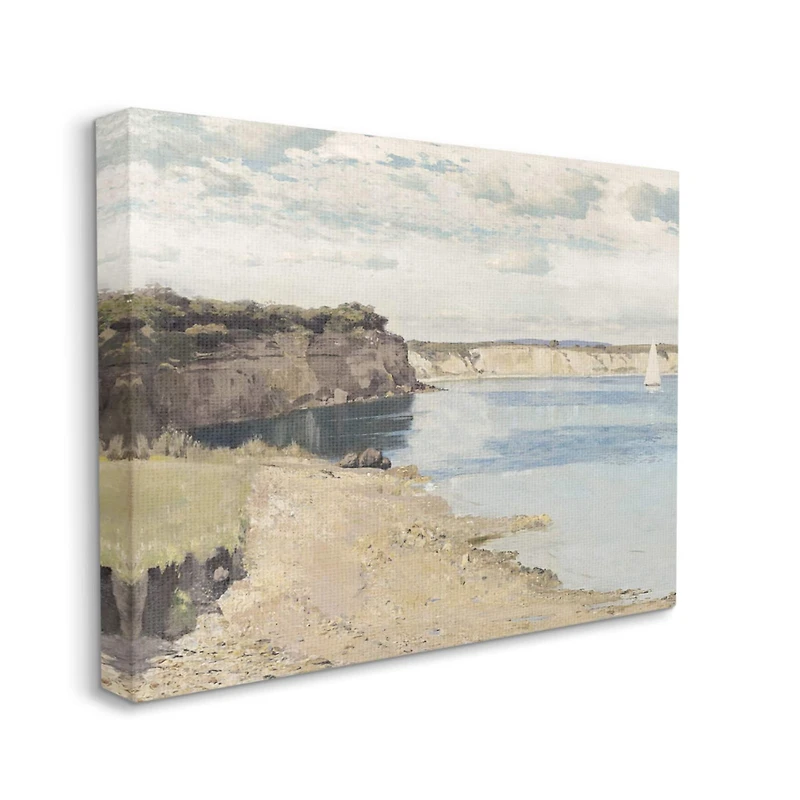 Stupell Industries Still Morning Oceanside Cliffs and a Sailboat Painting Canvas Wall Art