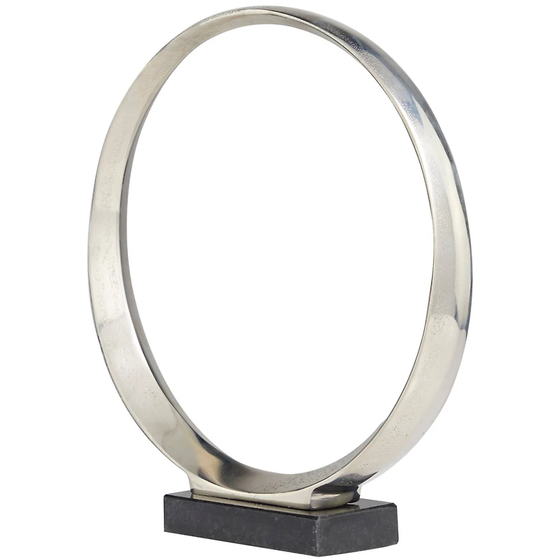 Silver Aluminum Geometric Sculpture with Marble Base Set