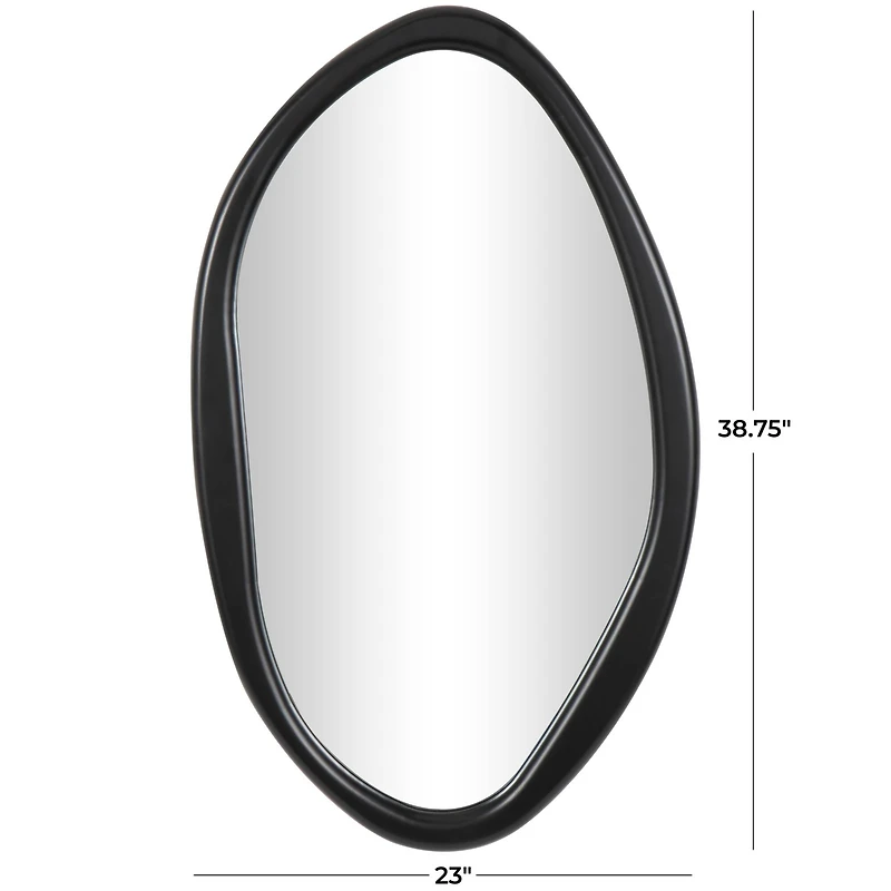39" Black Wooden Abstract Oval Framed Wall Mirror