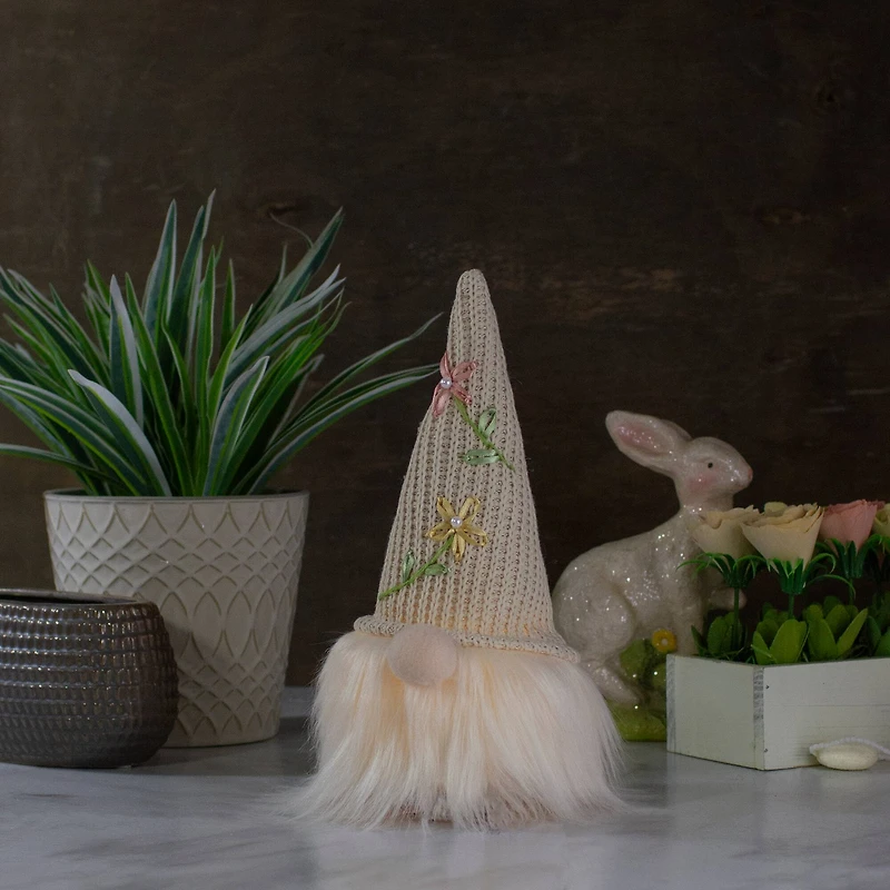 10" Lighted Cream Gnome Head with Knitted Hat Figure