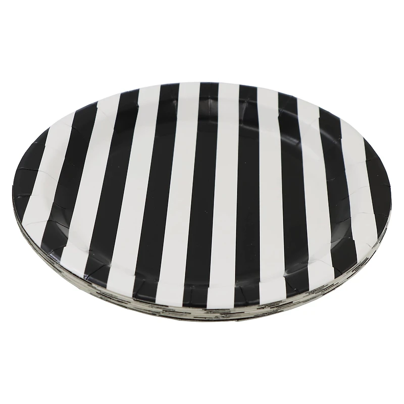 12 Packs: 10 ct. (120 total) 9" Black & White Stripes Dinner Plates by Celebrate It™