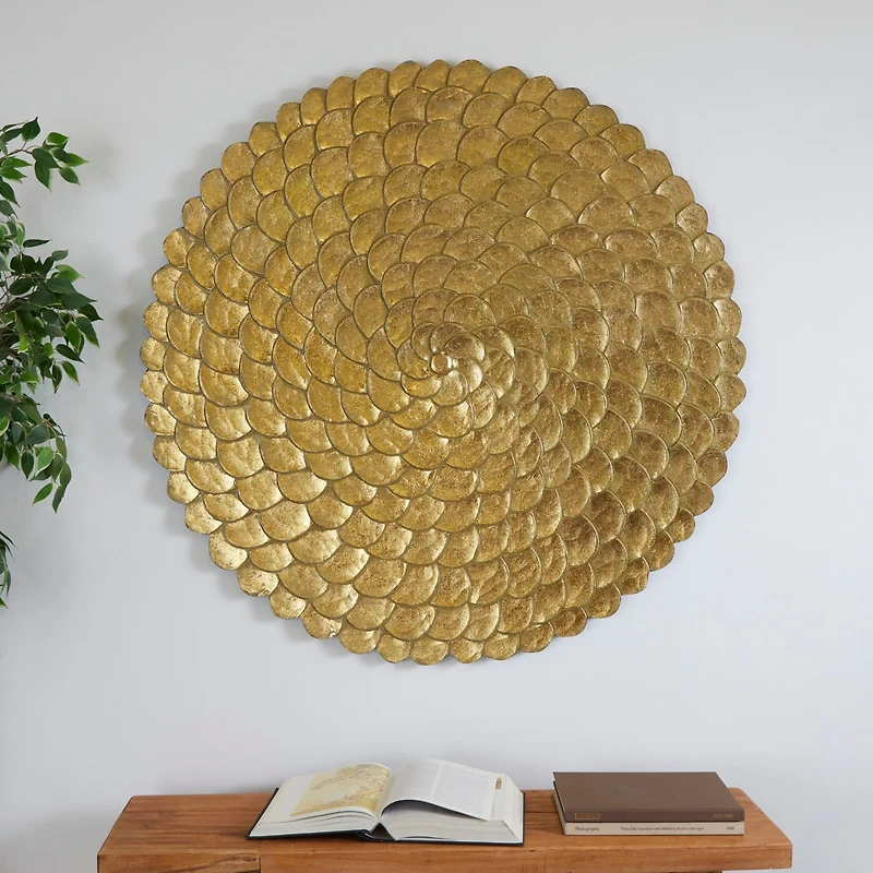 Gold Wood Carved Radial Plate Wall Decor 47" x 2" x 47"