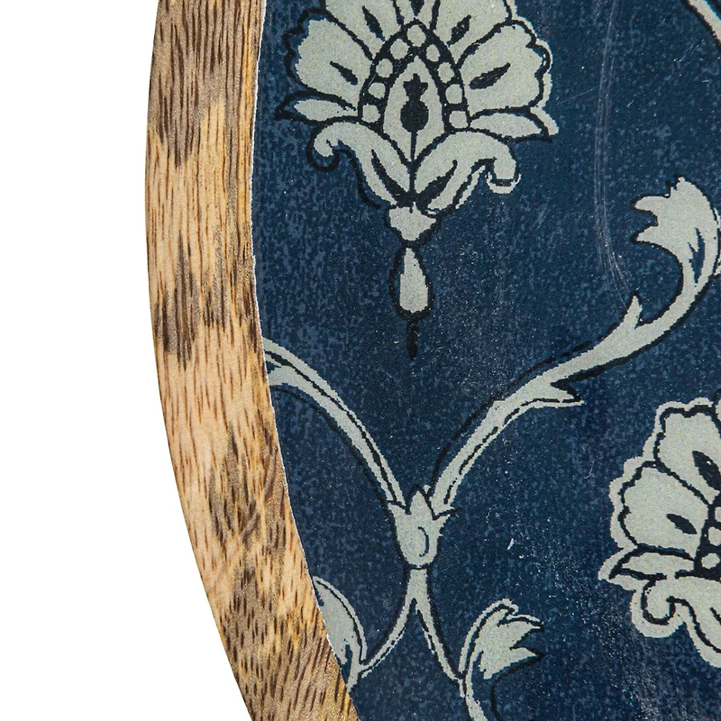 Hello Honey® Blue Floral Enameled Round Mango Wood Tray Set