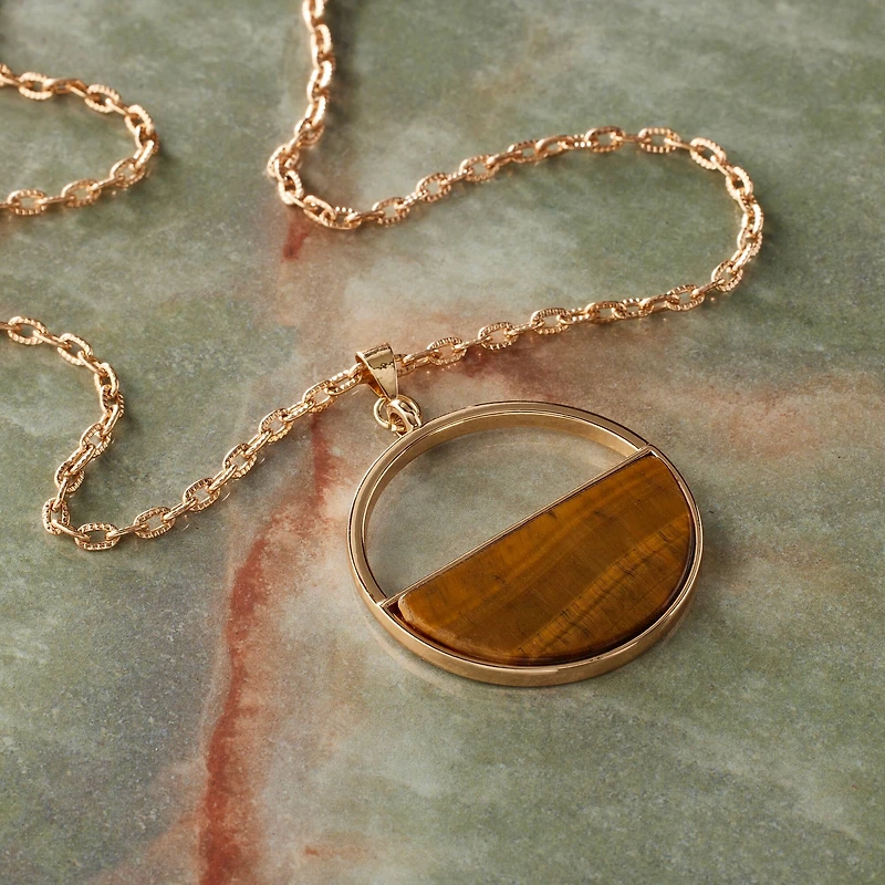 Tiger's Eye Half Circle Pendant by Bead Landing™