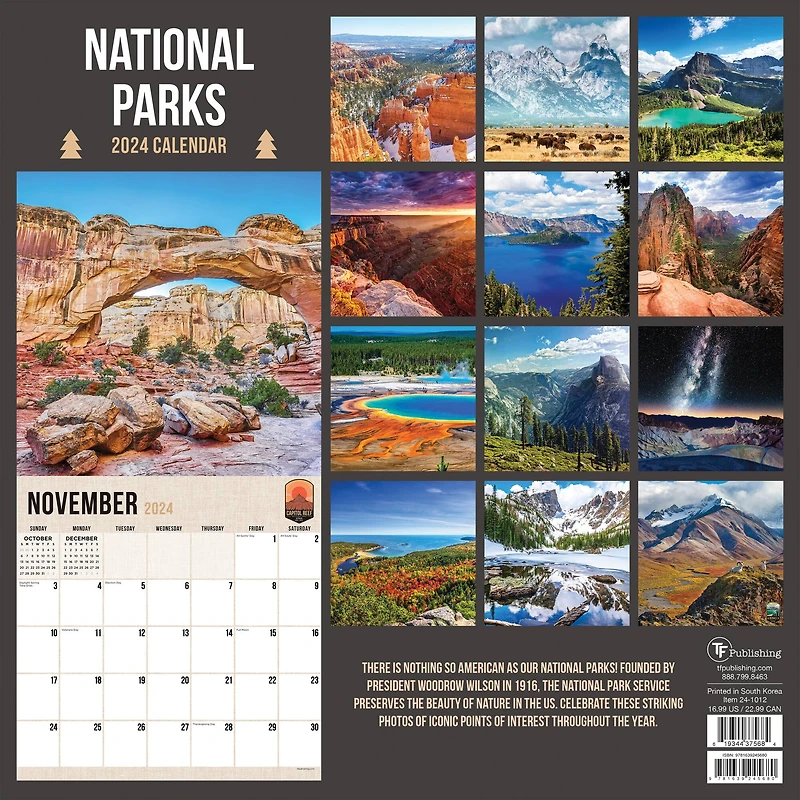 TF Publishing 2024 National Parks Wall Calendar