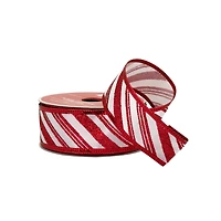 1.5" x 30ft. White & Red Glitter Diagonal Stripes Wired Ribbon by Celebrate It®