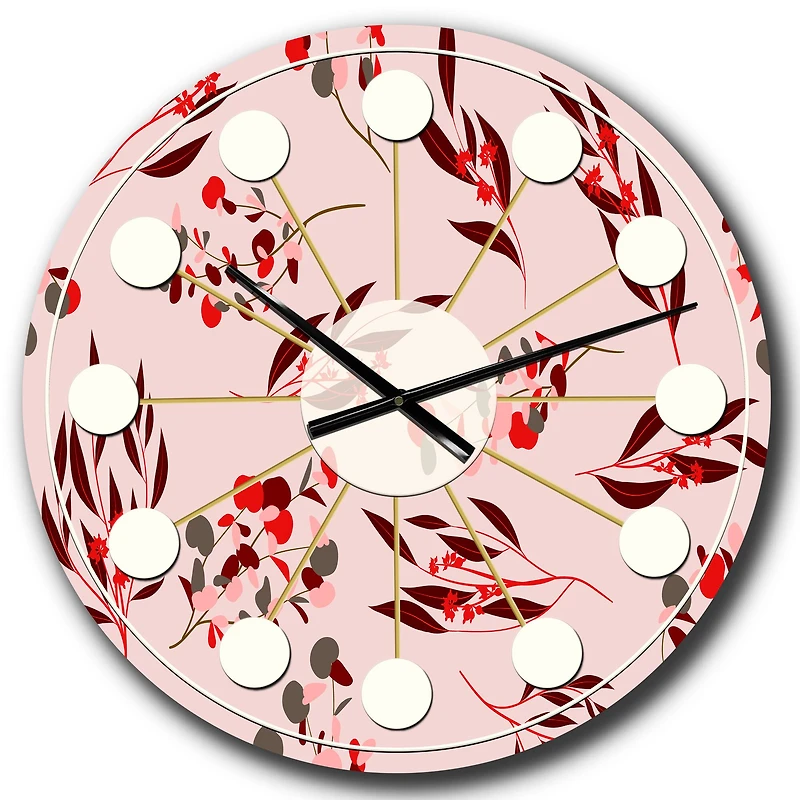 Designart 'Bright Eucalyptus Floral Pattern Ii Mid-Century Modern Wall Clock