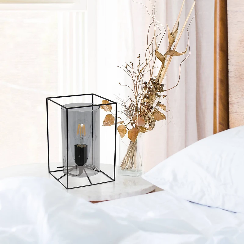 Lalia Home Black Framed Table Lamp with Cylinder Glass Shade