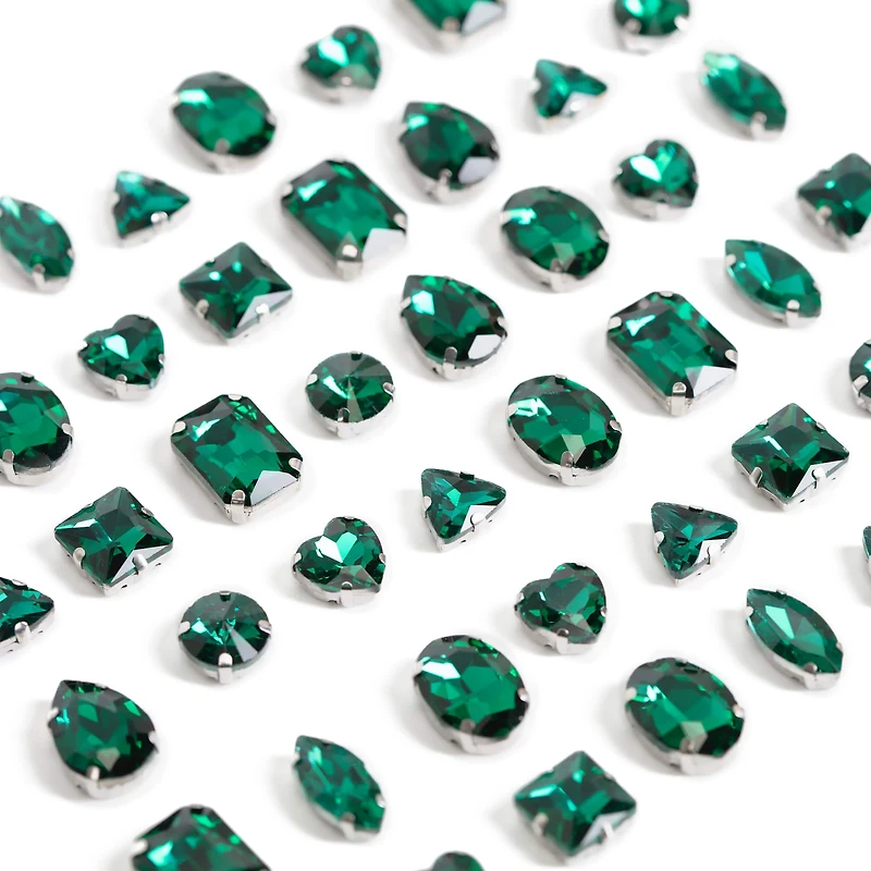 CousinDIY Silver Emerald Glass Sew-On Rhinestones, 48ct.
