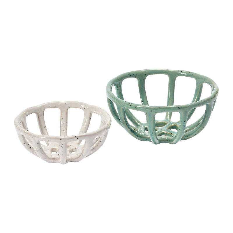 Hello Honey® Green & White Stoneware Basket Set
