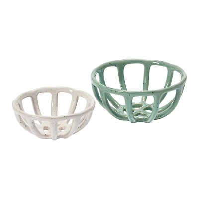 Hello Honey® Green & White Stoneware Basket Set