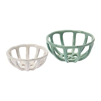 Hello Honey® Green & White Stoneware Basket Set