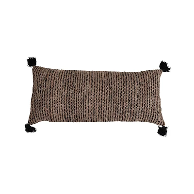 Hello Honey® Woven Cotton Striped Lumbar Pillow with Chambray Back and Black Tassels