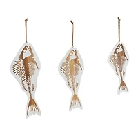 Set of 3 White Wood Coastal Fish Wall Decor, 22", 26", 30"