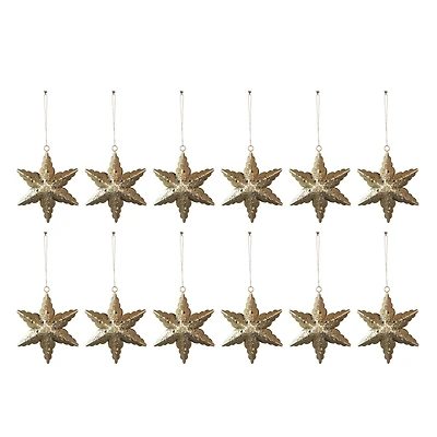 Hello Honey® 12 Pack 5.75" Antique Brass Electroplated Metal Laser Cut Star Ornaments