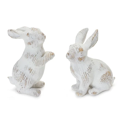 White Washed Rabbit Figurine Set