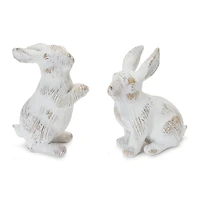 White Washed Rabbit Figurine Set