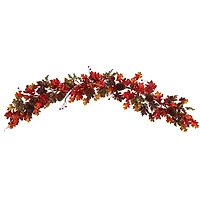 6ft. Autumn Maple Leaves, Berry & Pinecones Fall Garland