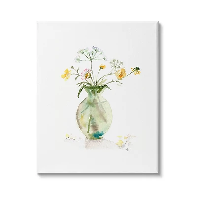 Stupell Industries Buttercups Daisies Green Vase Watercolor Floral Still Life Canvas Wall Art