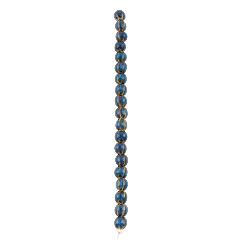 Blue Ceramic Round Melon Beads