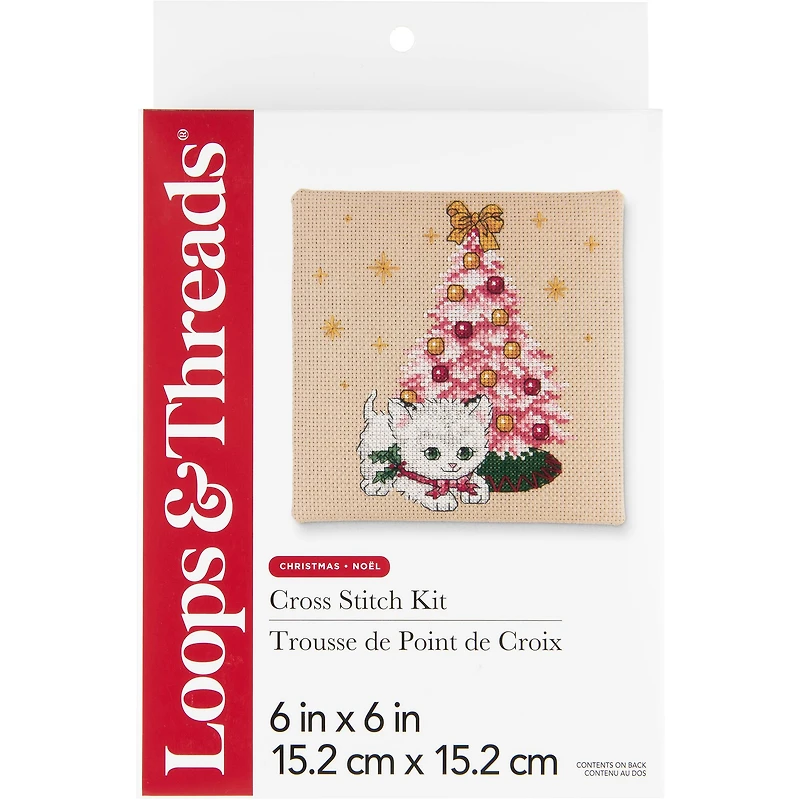 6" x 6" Christmas Kitten Cross Stitch Kit by Loops & Threads®