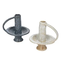 Hello Honey® 5.5" Round Stoneware Candle Holder with Handle Set