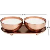 White Wax Tropical Breeze Scented Candle with Copper Hammered Container and Oval Holding Tray