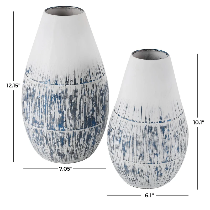 Blue & White Metal Brushed Vase Set