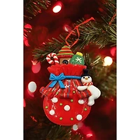 Wizardi 4" Glossy Gingerbread Gift Bag with Snowman Christmas Ornament