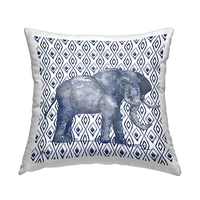 Stupell Industries Blue Elephant Geometric Diamond Pattern Throw Pillow, 18" x 18"