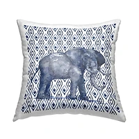 Stupell Industries Blue Elephant Geometric Diamond Pattern Throw Pillow, 18" x 18"