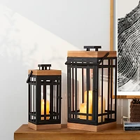 Glitzhome® Modern Square Metal & Wood Lanterns Set