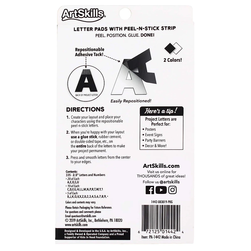 ArtSkills® 2.5" Black & White 335 Piece Paper Poster Letter Set