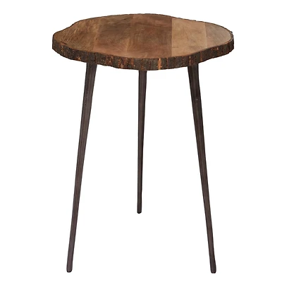 21" Brown Rustic Slab Accent Table