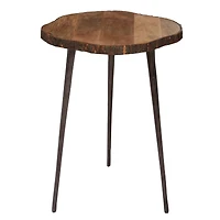 21" Brown Rustic Slab Accent Table