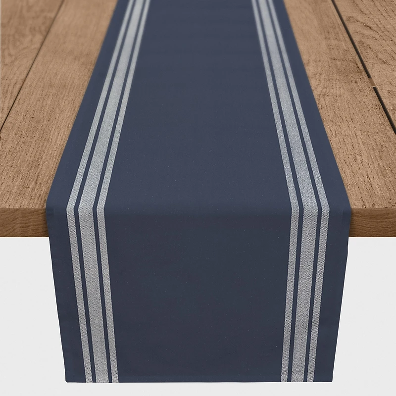 72" Navy Blue with White Stripes Cotton Twill Table Runner