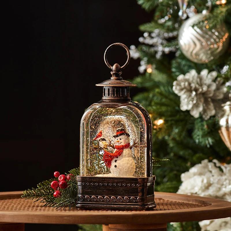 9.75" LED Snow Globe with Snowman & Cardinals