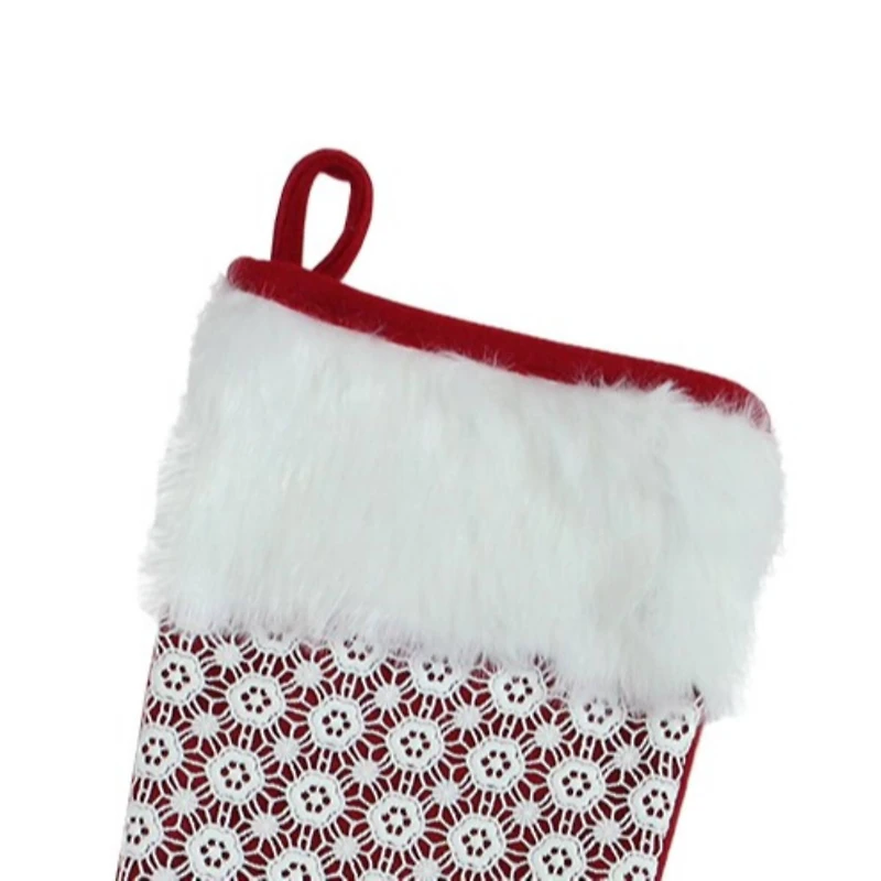 20.5" Red & White Lace Christmas Stocking