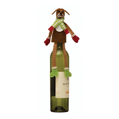 Hello Honey® 10" Handmade Fabric & Wool Felt Dog in Scarf Bottle Topper with Embroidery & Applique