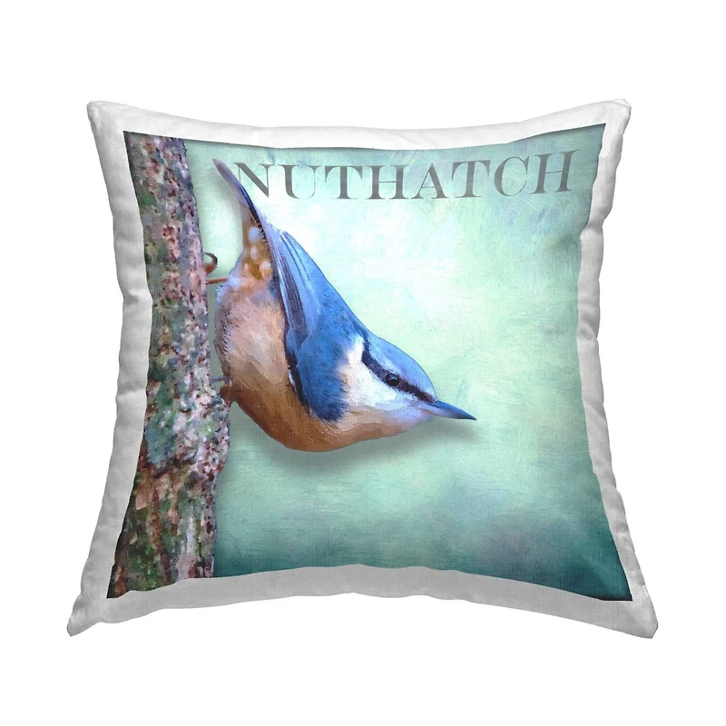 Stupell Industries Blue Nuthatch Bird Woodland Nature Throw Pillow, 18" x 18"
